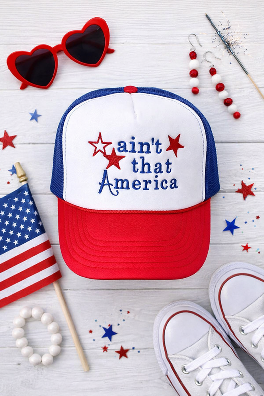 Red White and Blue “Ain’t That America” Embroidered Baseball Cap