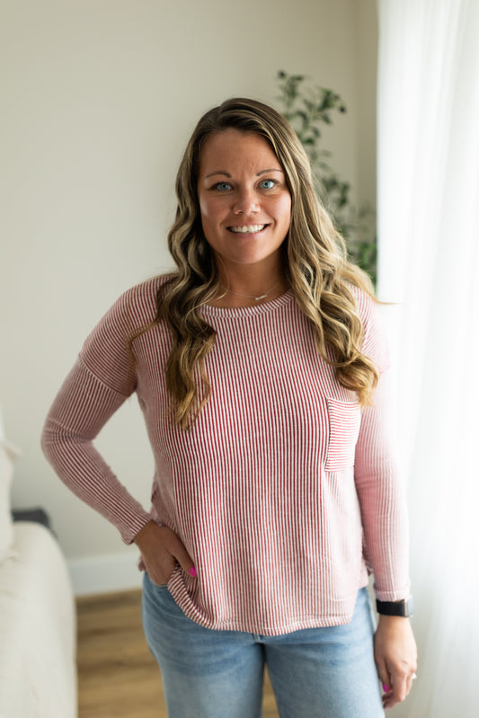 Easy Lines Top - Ribbed Oversized Striped Long Sleeve
