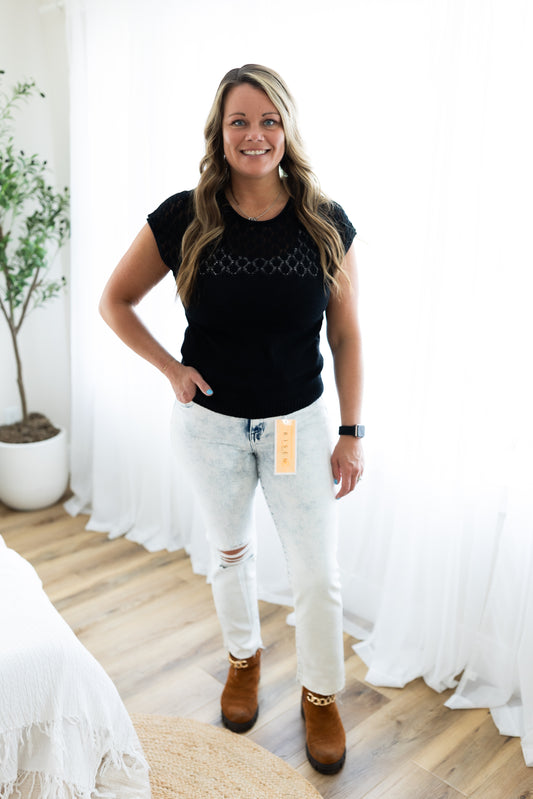 Risen High Rise Light Wash Cropped Skinny Relaxed Jeans | Stretch Denim Essential