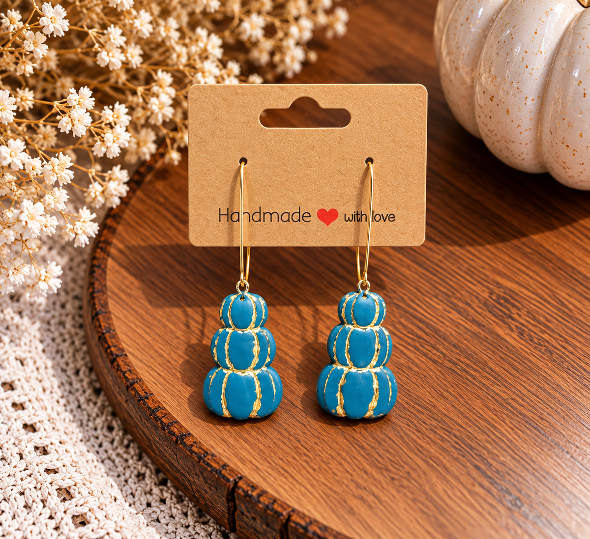 Teal Stacked Pumpkin Clay Earrings