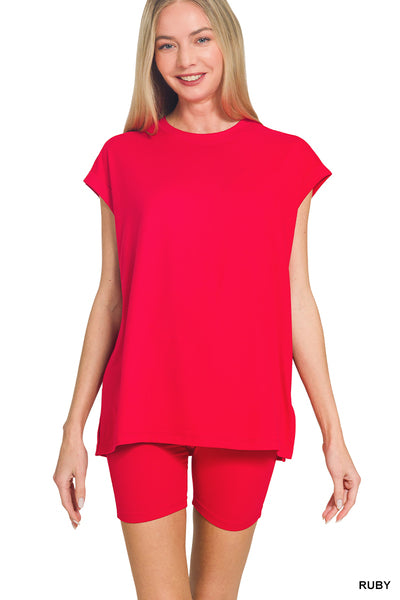 Brushed Microfiber Sleeveless Top & Biker Shorts Set | Ultra Soft Lounge Set (Multiple Colors)