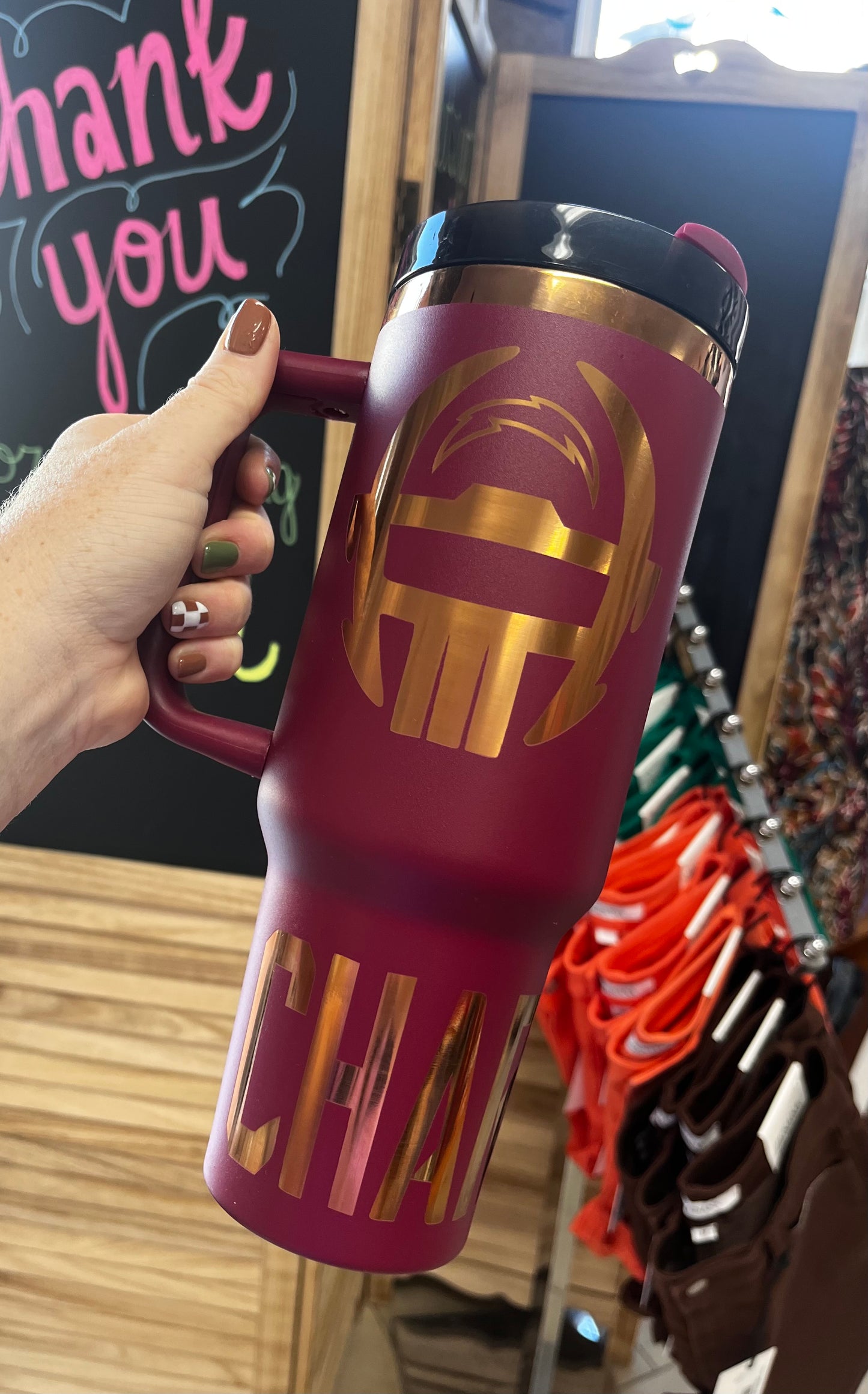 40 oz PC Chargers Tumbler with Straw – Stainless Steel Insulated Travel Cup