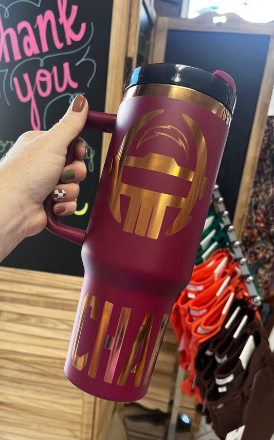 40 oz PC Chargers Tumbler with Straw – Stainless Steel Insulated Travel Cup