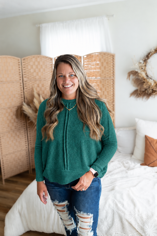 Dark Green Brushed Melange Hacci Oversized Sweater