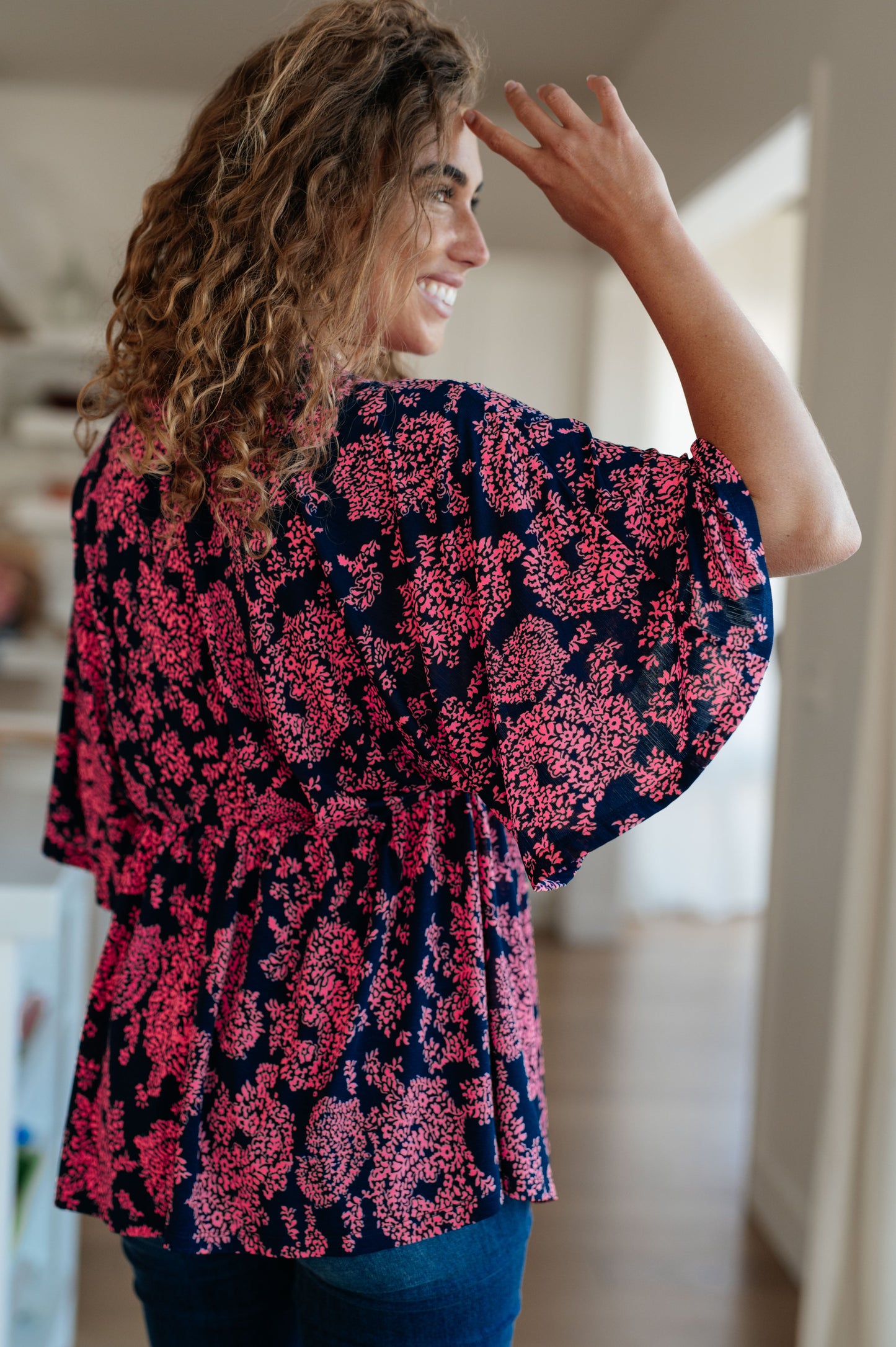 Dearest Dreamer Peplum Top in Pink Paisley