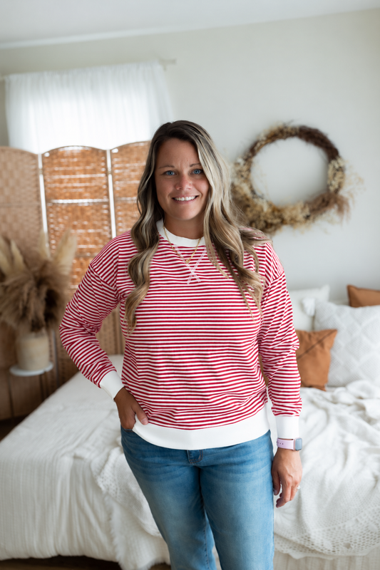 Ruby Striped Rib Banded Pullover
