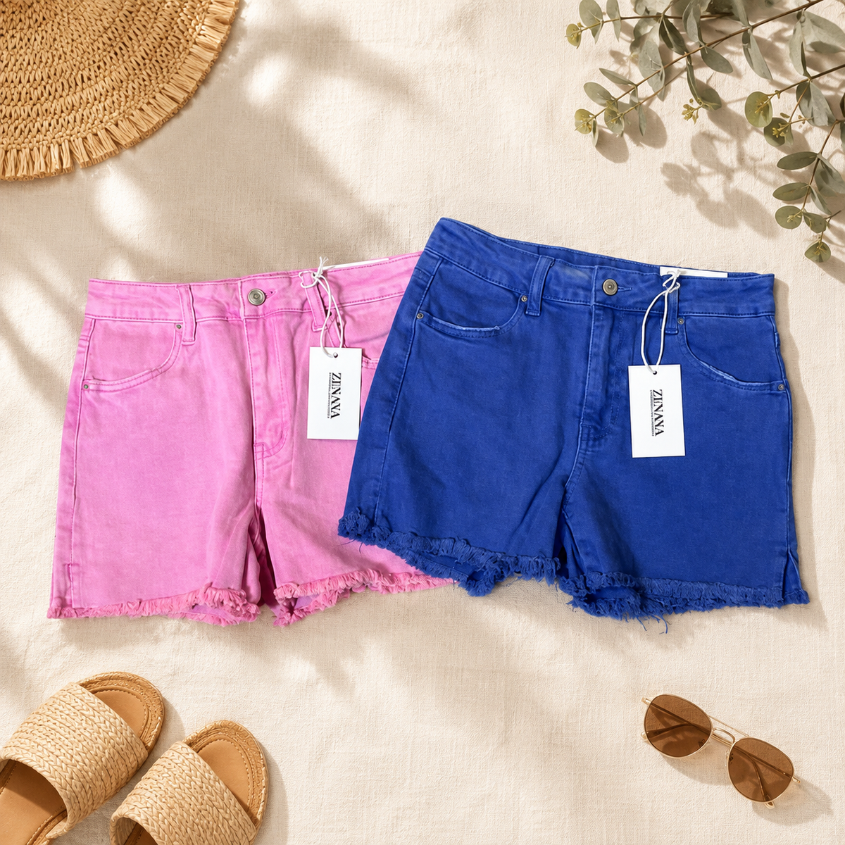 Acid Washed Frayed Hem Stretch Shorts | Casual Summer Denim Shorts