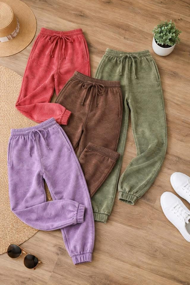 Acid Wash Fleece Sweatpants with Pockets