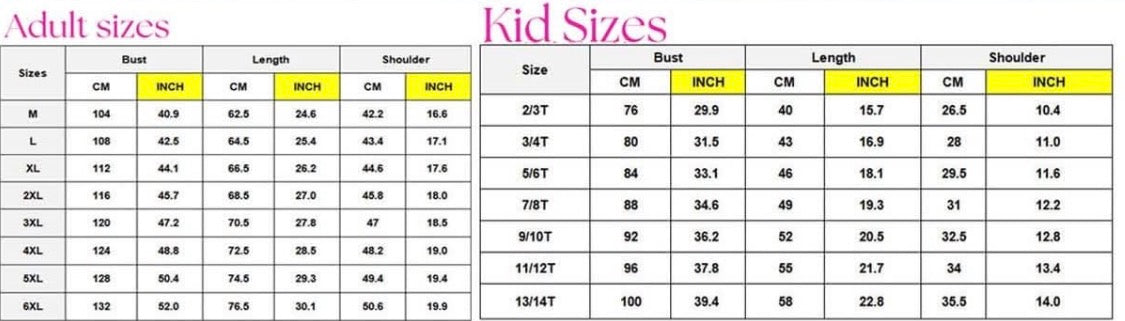Custom Puffer Vest Size Chart