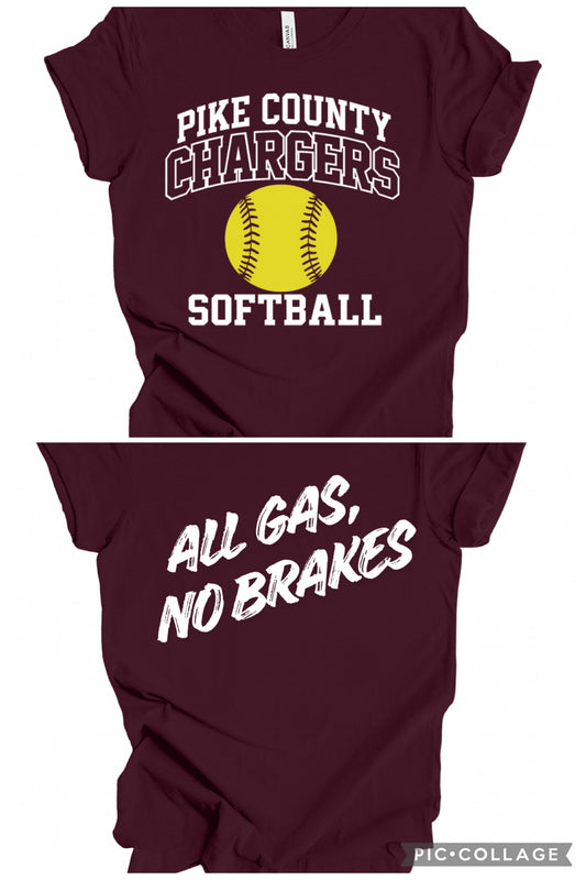 10U Pike County Chargers Softball Shirt – All Gas No Brakes Graphic