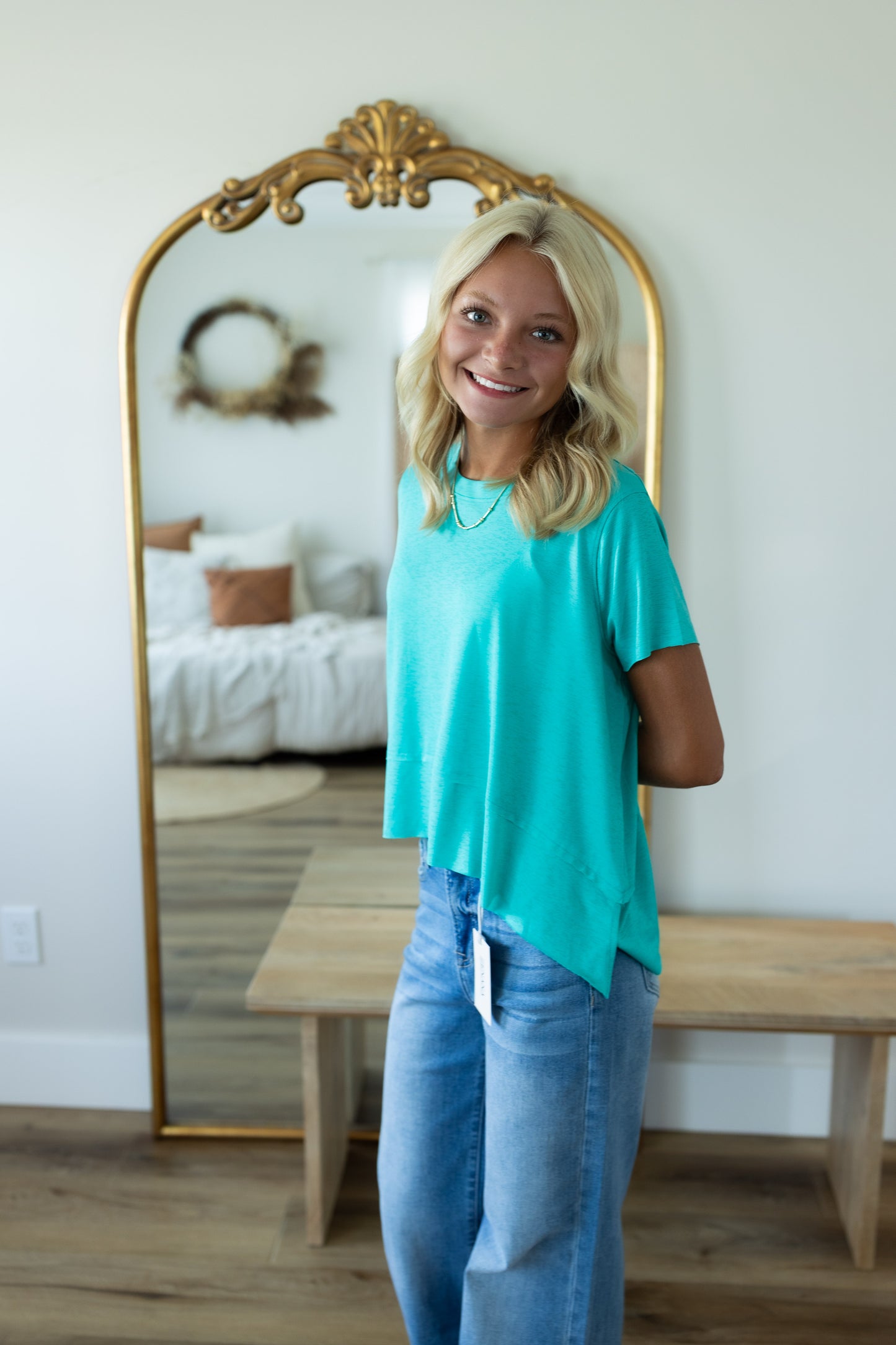 Shark Bite Side Slit Short Sleeve Top | Soft Stretch Everyday Shirt