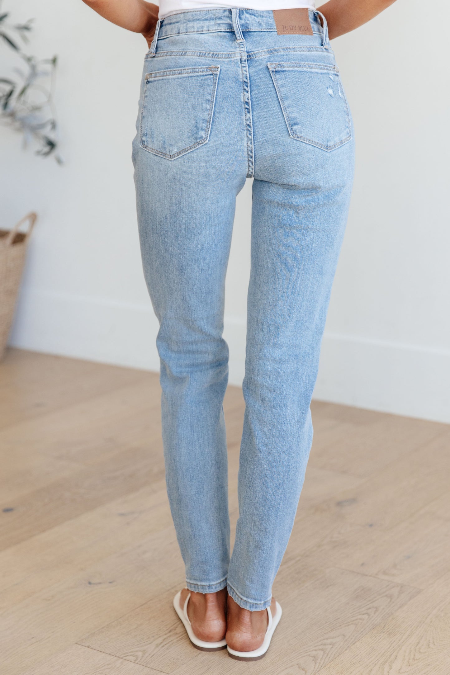 Judy Blue Mid Rise Control Top Distressed Skinny Jeans