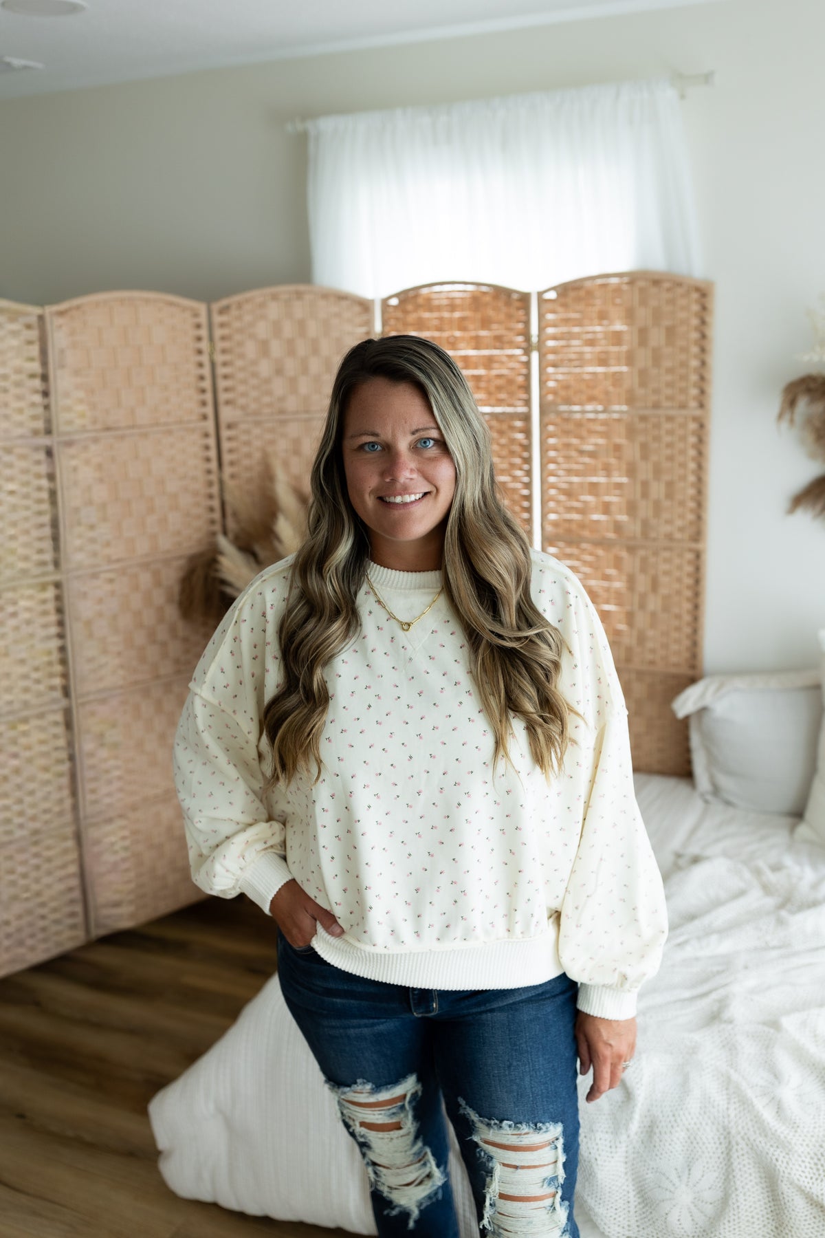 Ivory Ditsy Floral Oversized Crewneck