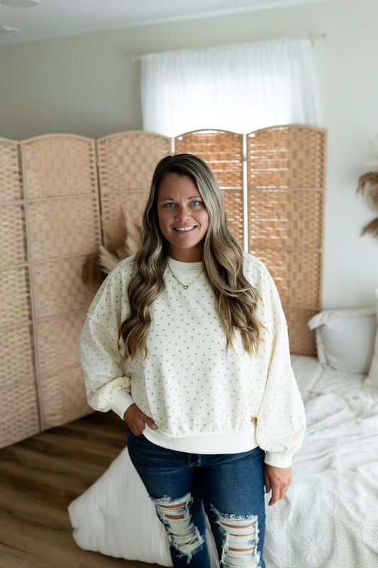 Ivory Ditsy Floral Oversized Crewneck