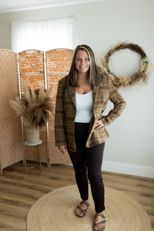 Plaid Notched Lapel Blazer