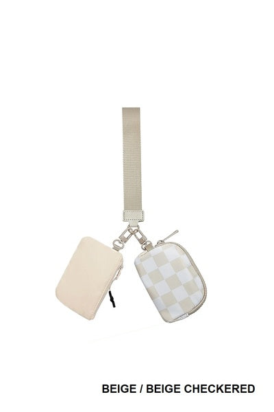 Dual Pouch Wristlet Keychain Wallet – Compact Zip Coin Purse & Card Holder