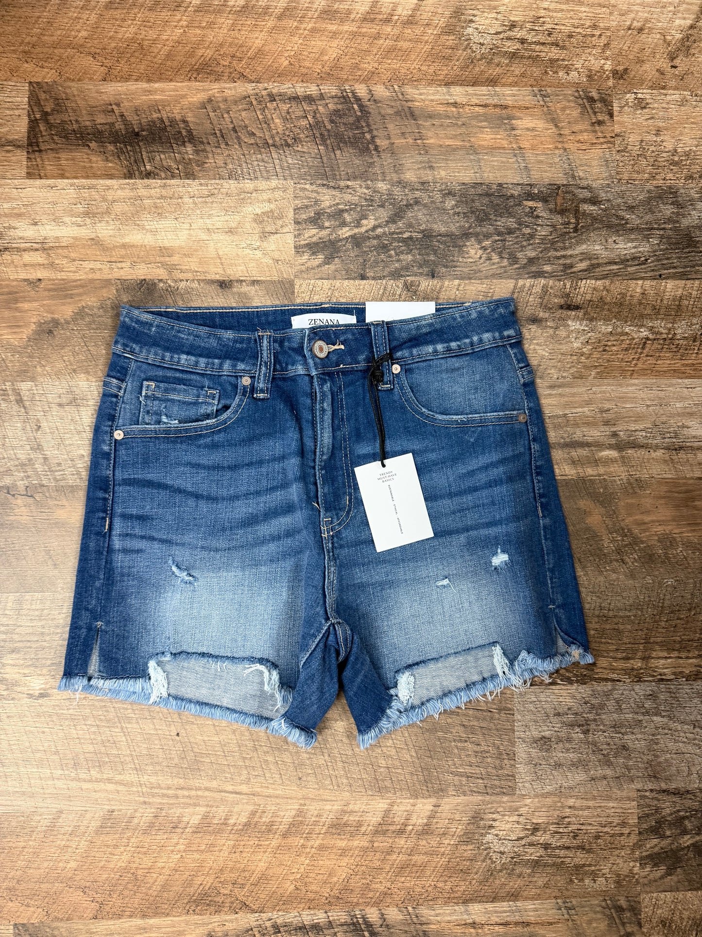 Zenana Raw Hem Cutoff Side Slit Denim