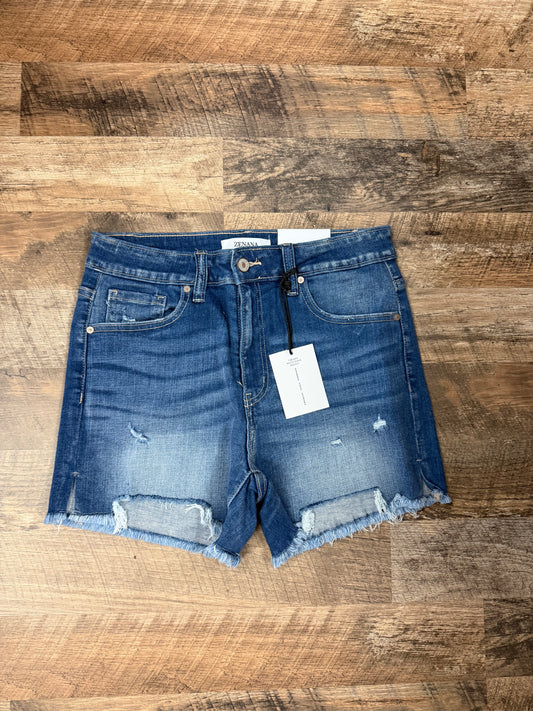 Zenana Raw Hem Cutoff Side Slit Denim