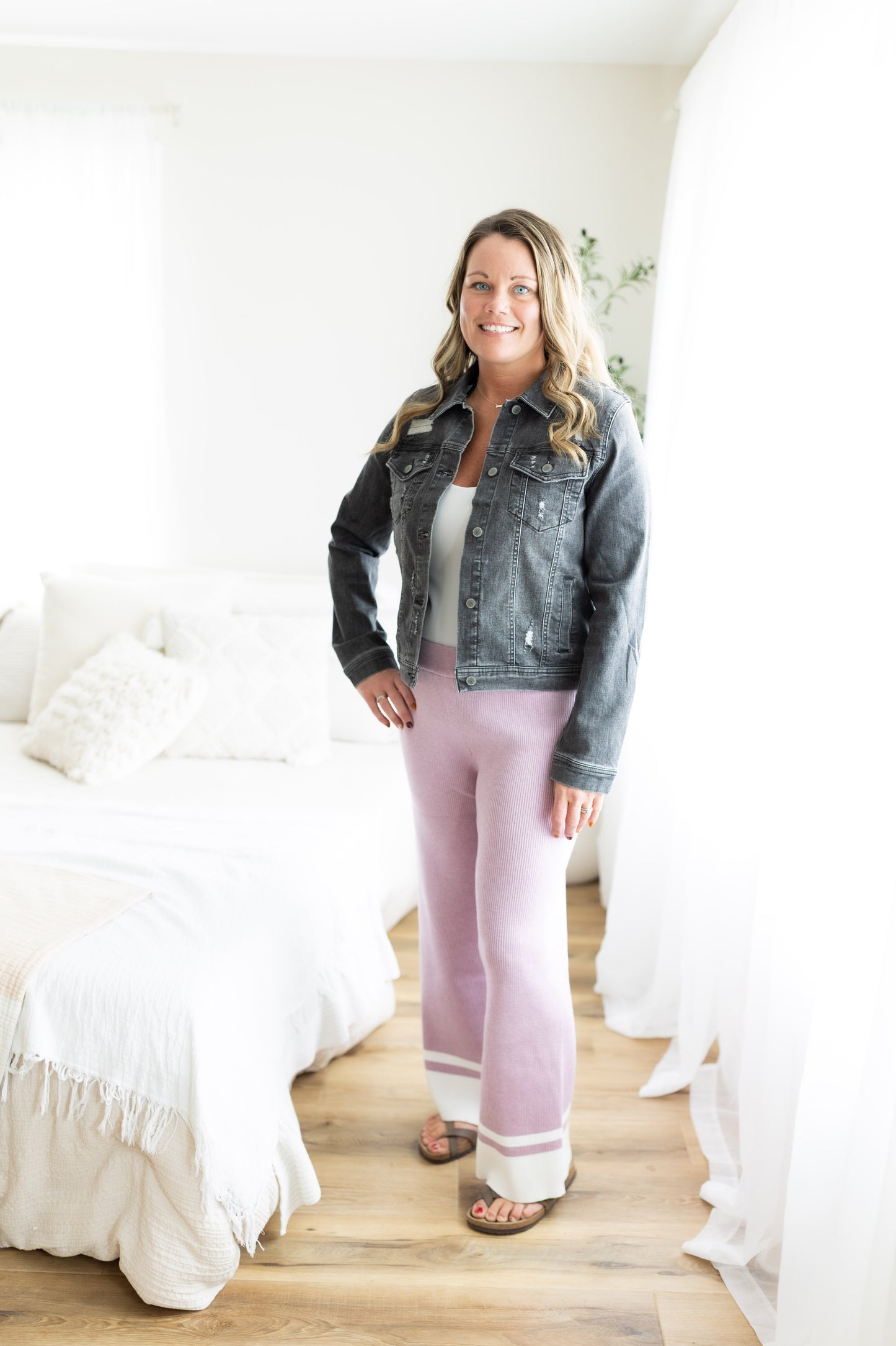 The Cozy Column Pants – Lilac Ribbed Sweater Knit Trousers