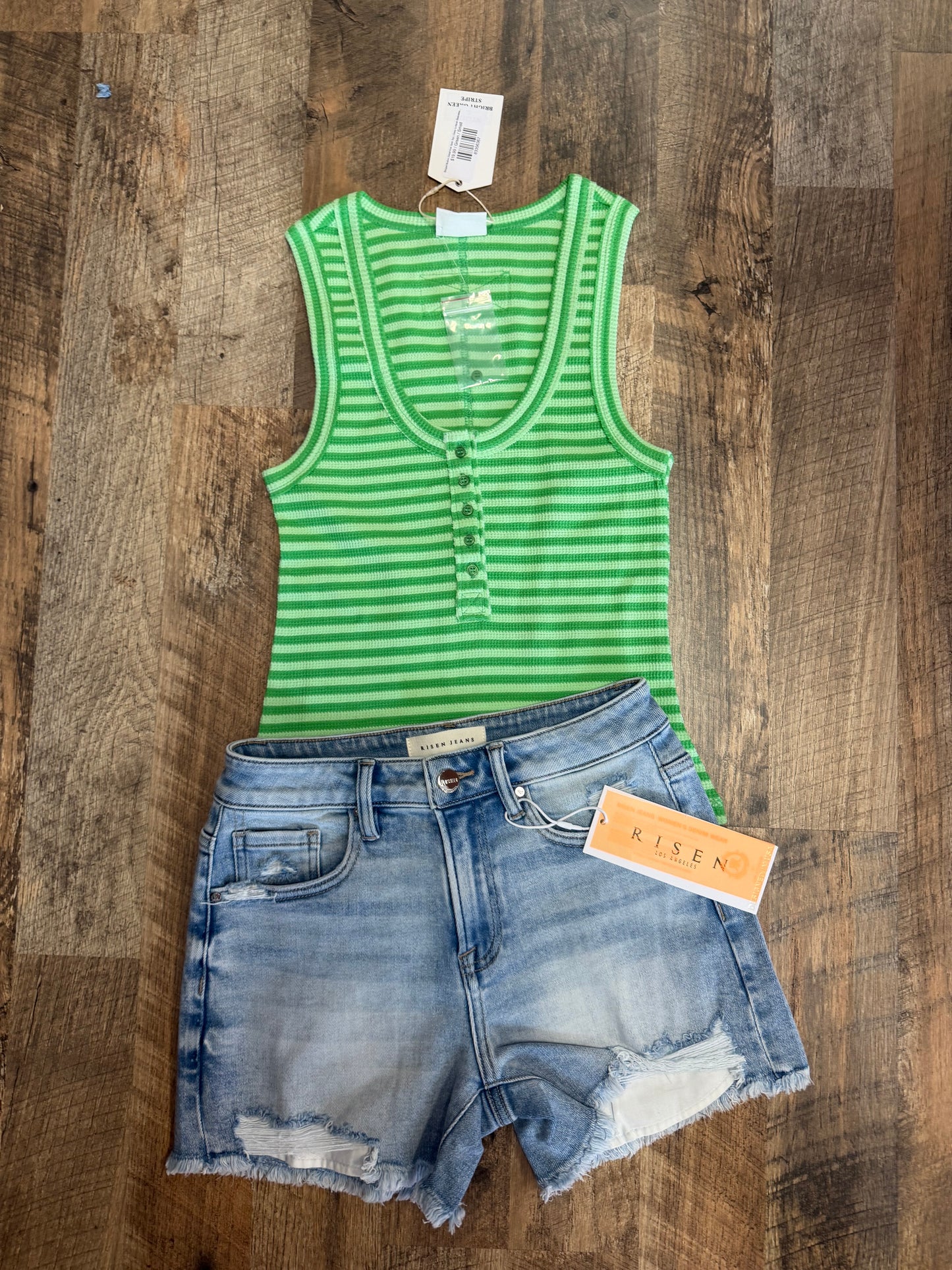 Risen High Rise Peekaboo Lining Shorts | Stretch Denim Shorts