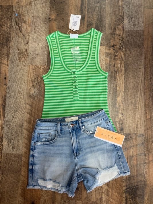 Risen High Rise Peekaboo Lining Shorts | Stretch Denim Shorts