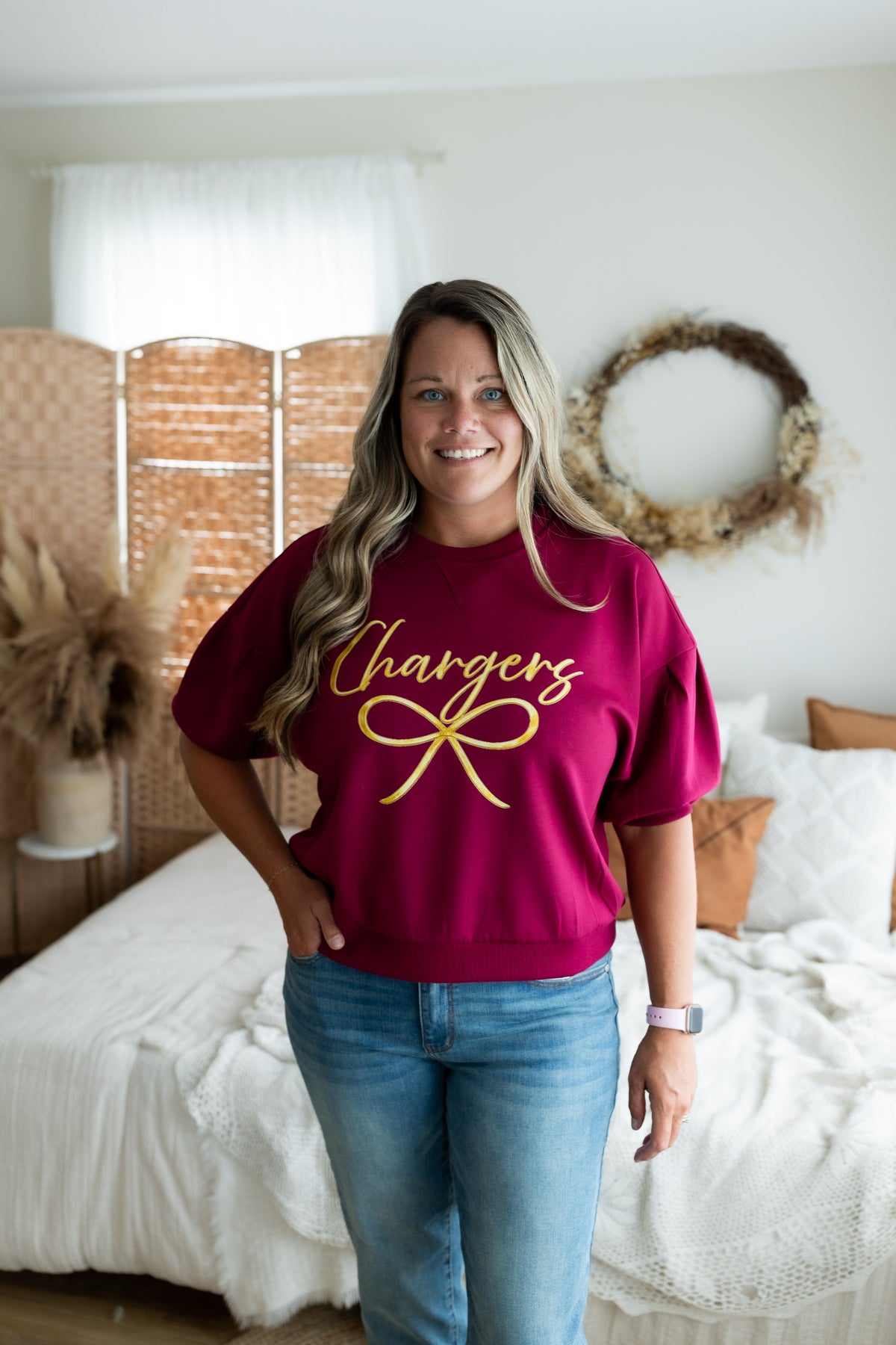 Charger Gold Bow Quarter Sleeve Top