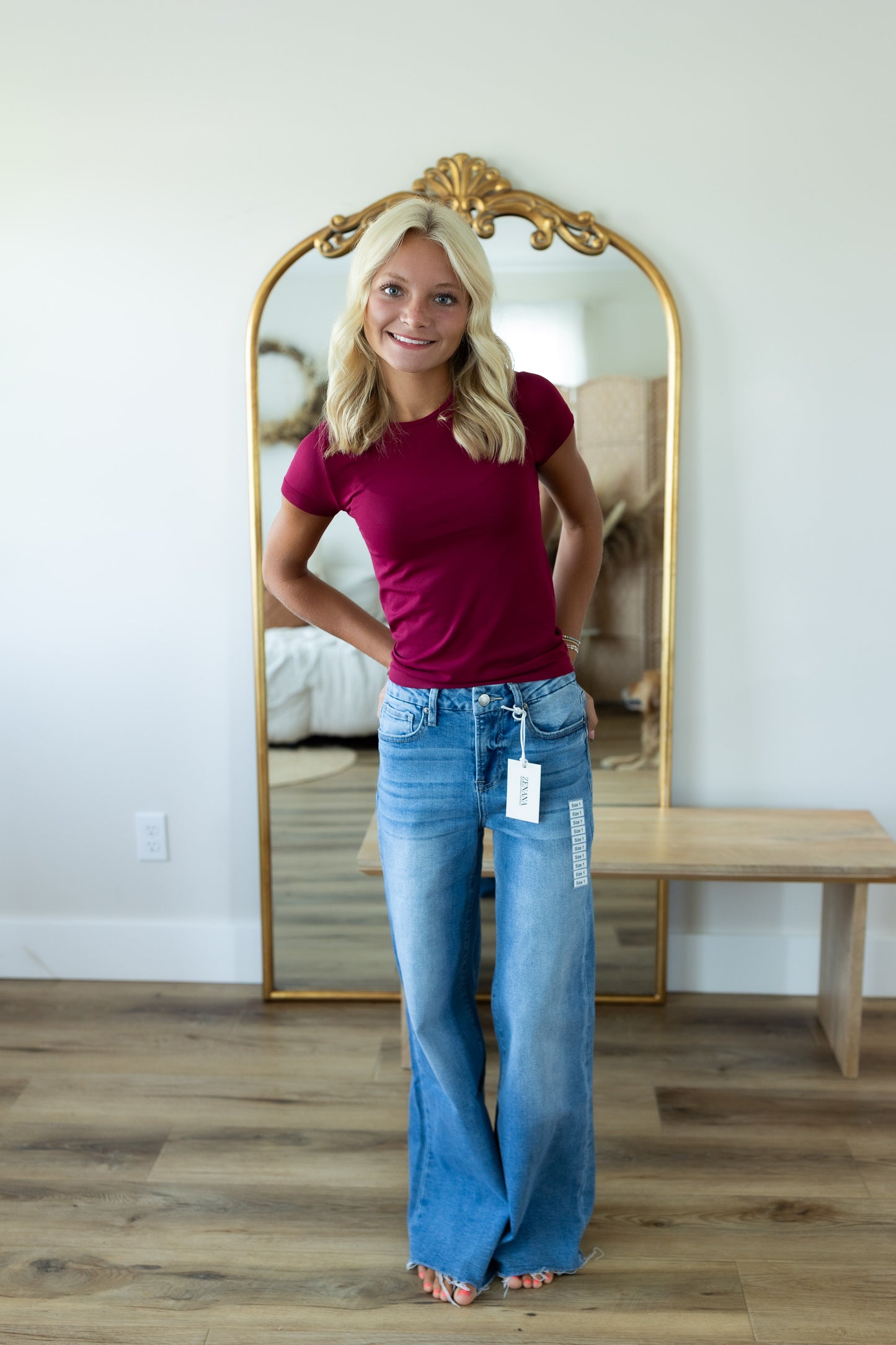 Zenana High Rise Raw Hem Flare Jeans | Stretch Flare Denim