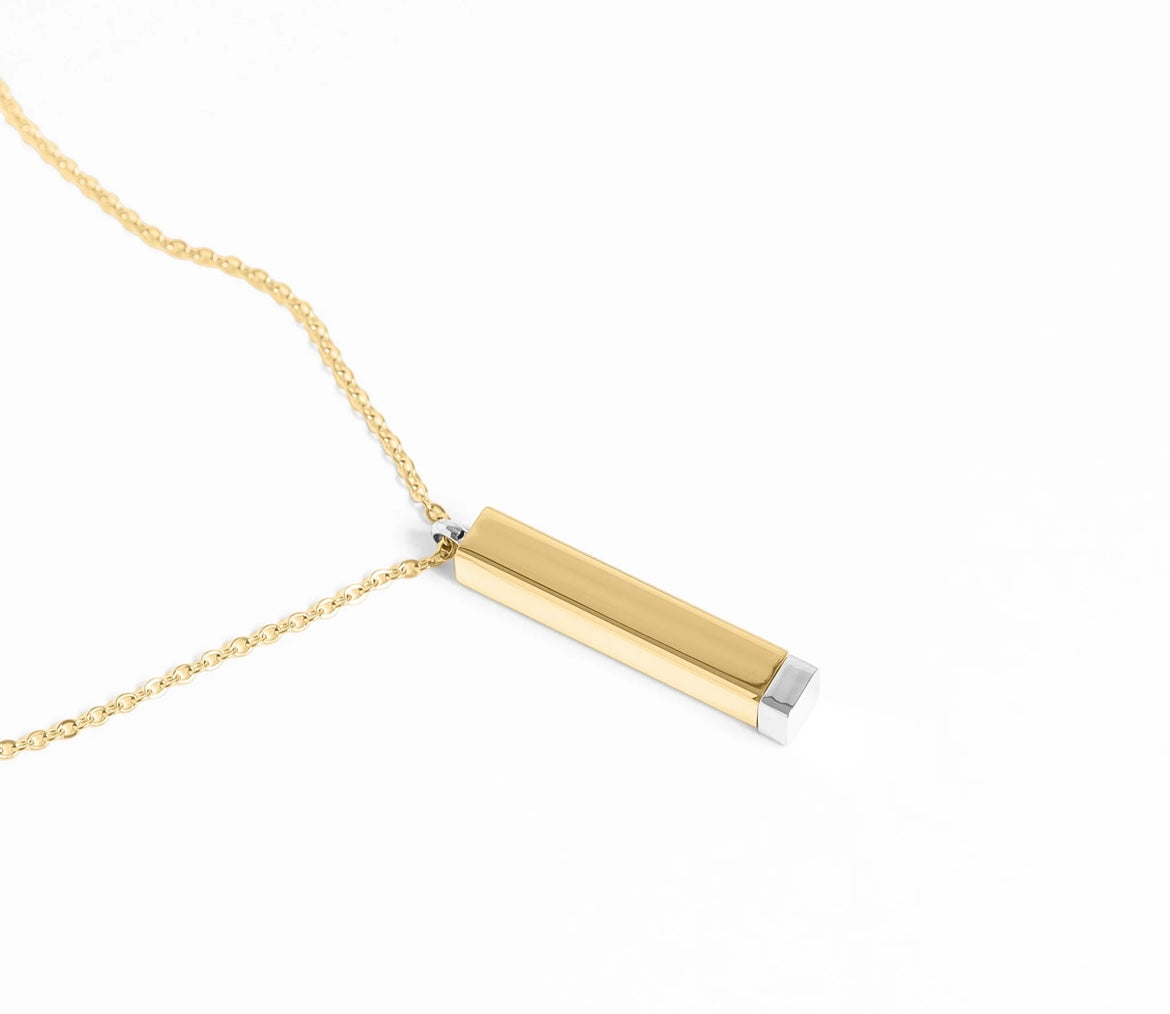 18K Gold PVD Stainless Steel Hidden Message Sliding Blank Bar Necklace - In Gold