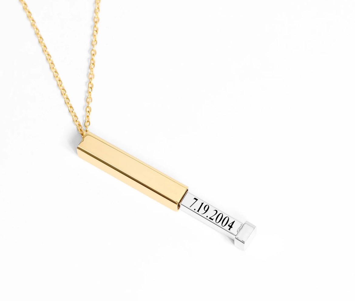 18K Gold PVD Stainless Steel Hidden Message Sliding Blank Bar Necklace - In Gold