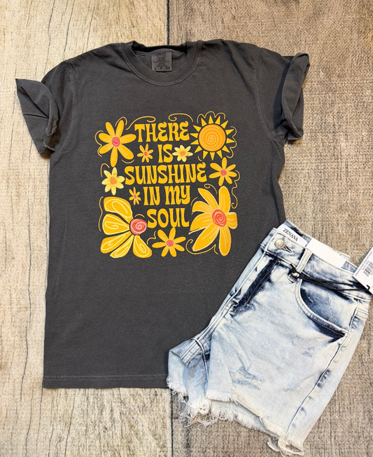 Comfort Colors “Sunshine in My Soul” Tee – Retro Floral Sun Graphic T-Shirt