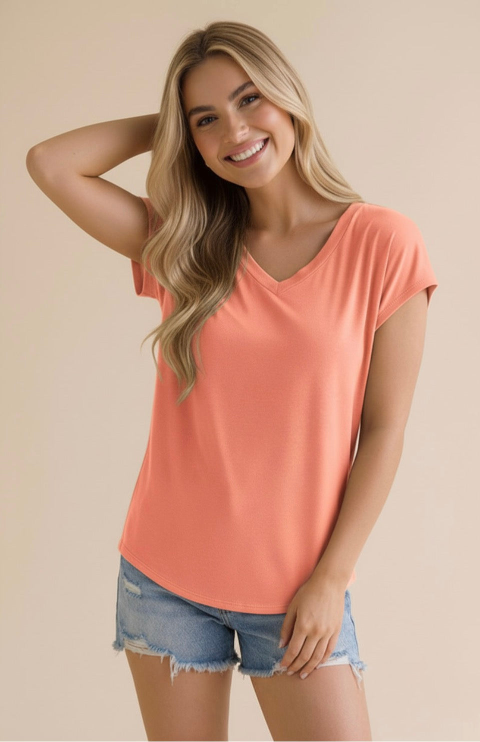 V-Neck Banded Drop Shoulder Cap Sleeve Knit Top | Relaxed Fit Boutique Shirt