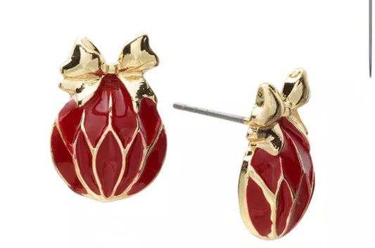 Holiday Bow Ornament Stud Earrings
