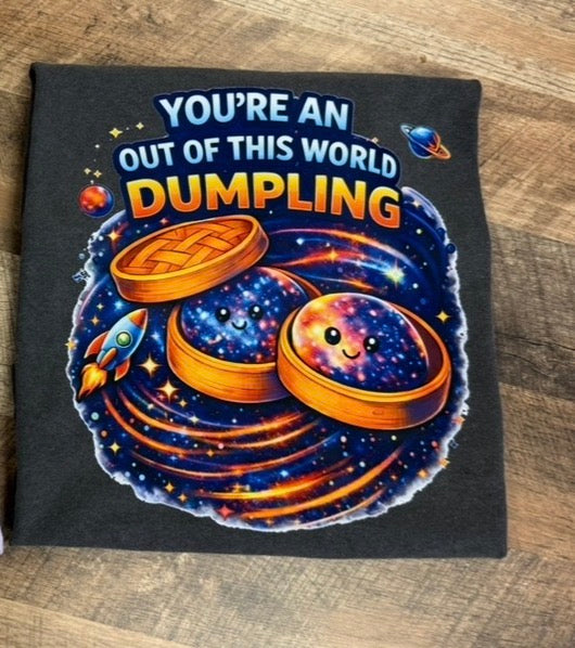 Kids Comfort Colors Glitter Dumpling Tees – Cute Faux Glitter Graphic Shirts in Purple or Black