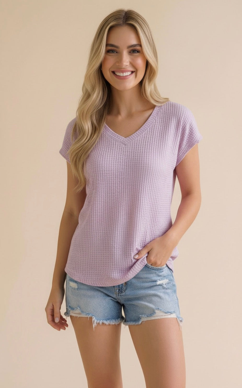 V-Neck Ribbed Knit Top | Banded Drop Shoulder Cap Sleeve Boutique Shirt