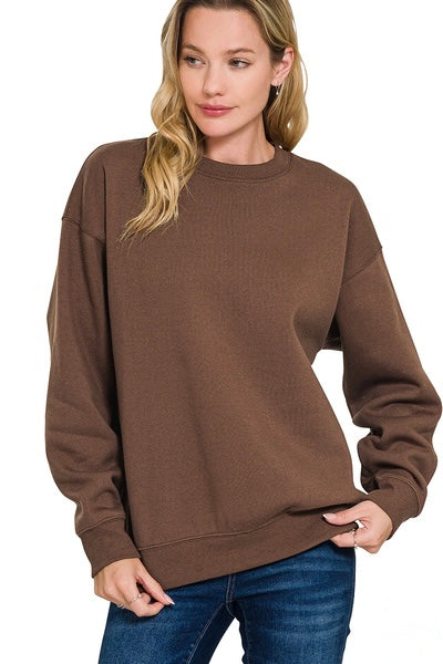 Classic Fleece Crewneck Pullover – Brown & Ruby