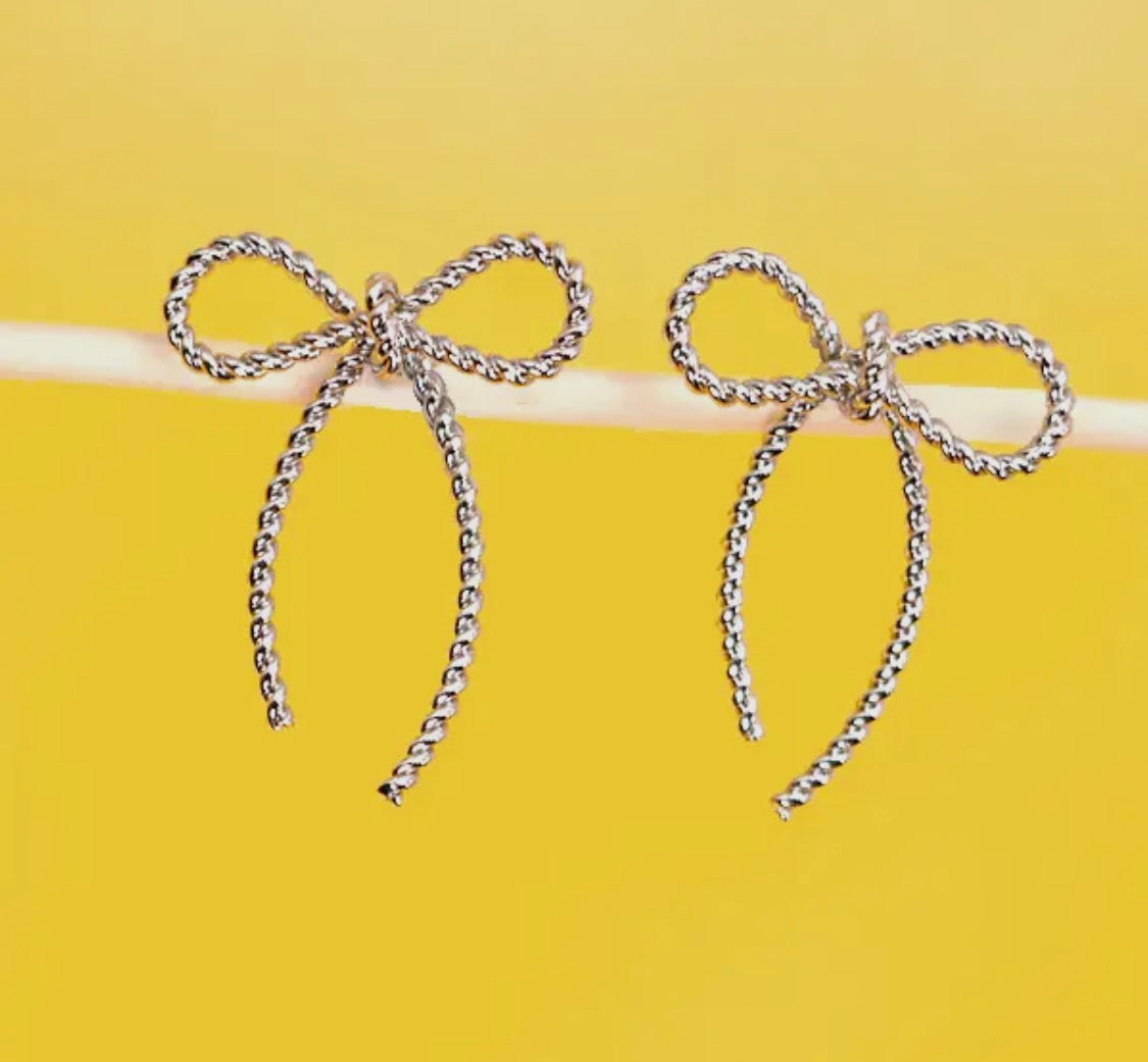 Rope Bow Knot Stud Earrings in Gold or Silver