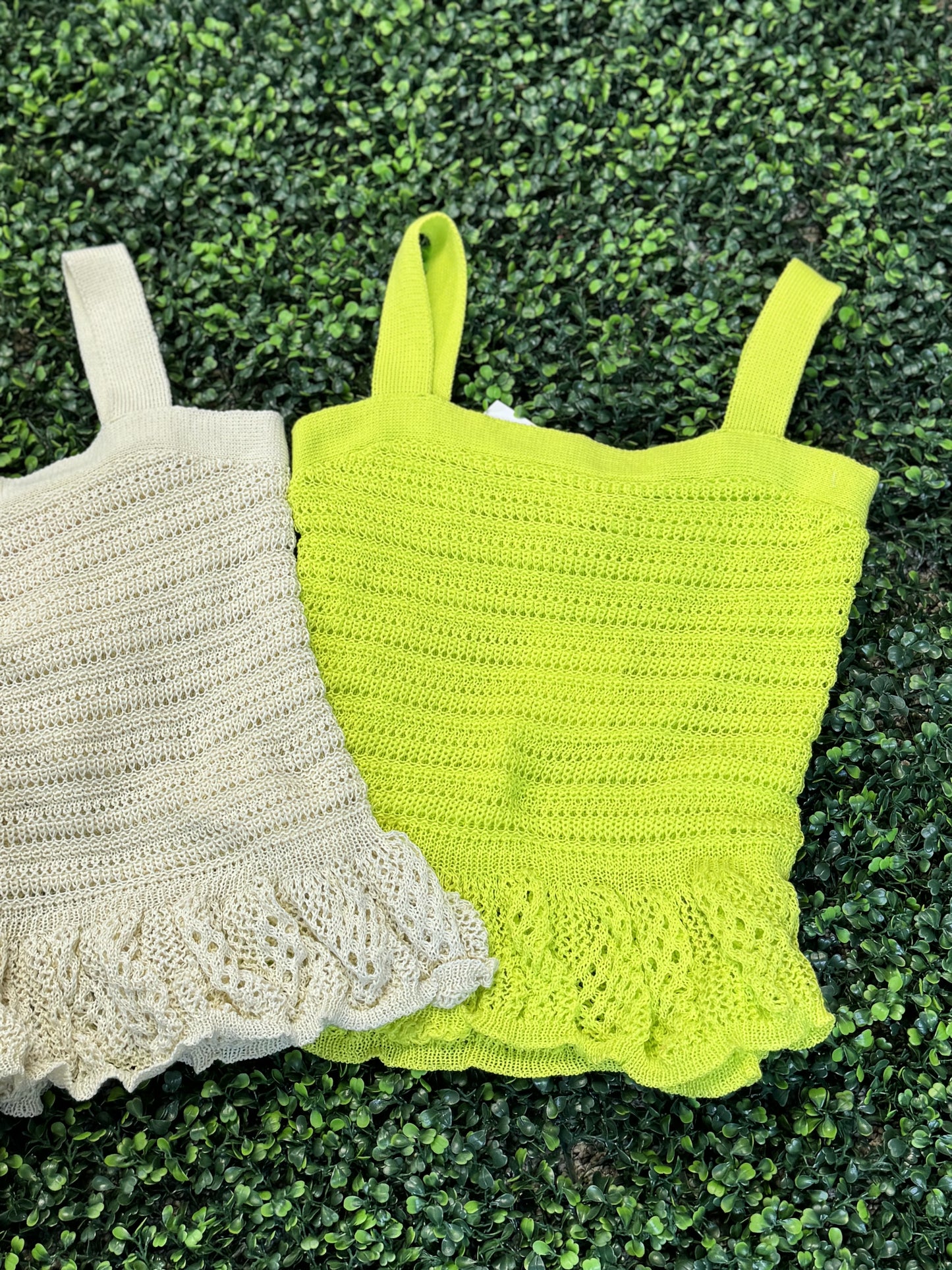 Davi & Dani Knit Peplum Tank Top - Neon Lime