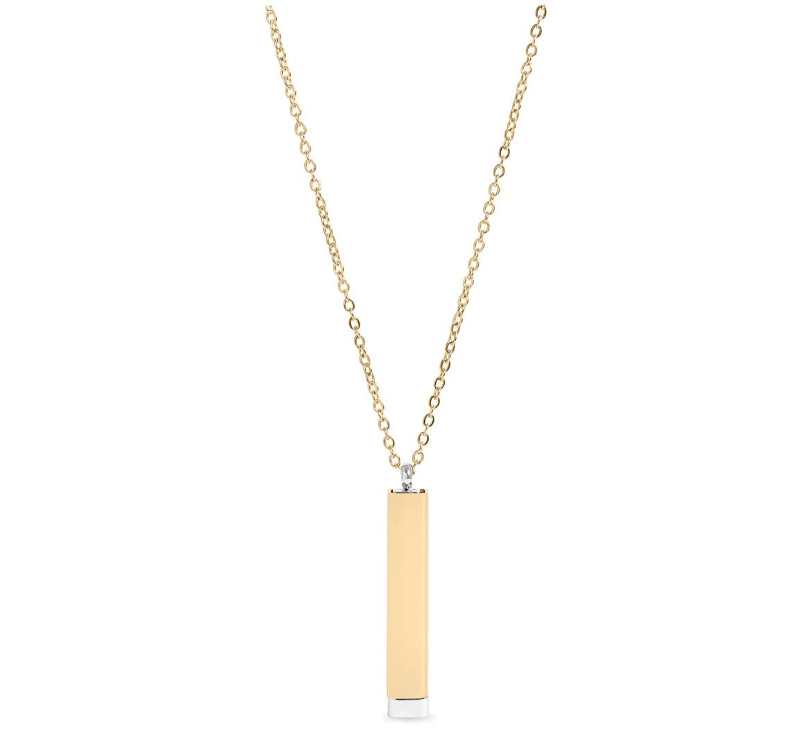 18K Gold PVD Stainless Steel Hidden Message Sliding Blank Bar Necklace - In Gold