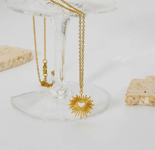 Gold Sunburst Heart Necklace