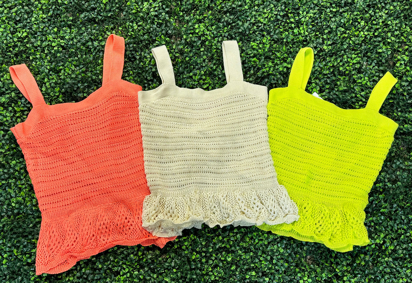 Davi & Dani Knit Peplum Tank Top - Neon Lime