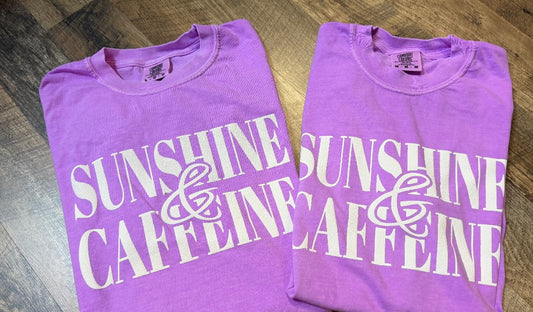Comfort Colors Sunshine & Caffeine Tee – Cute Coffee Lover Graphic T-Shirt