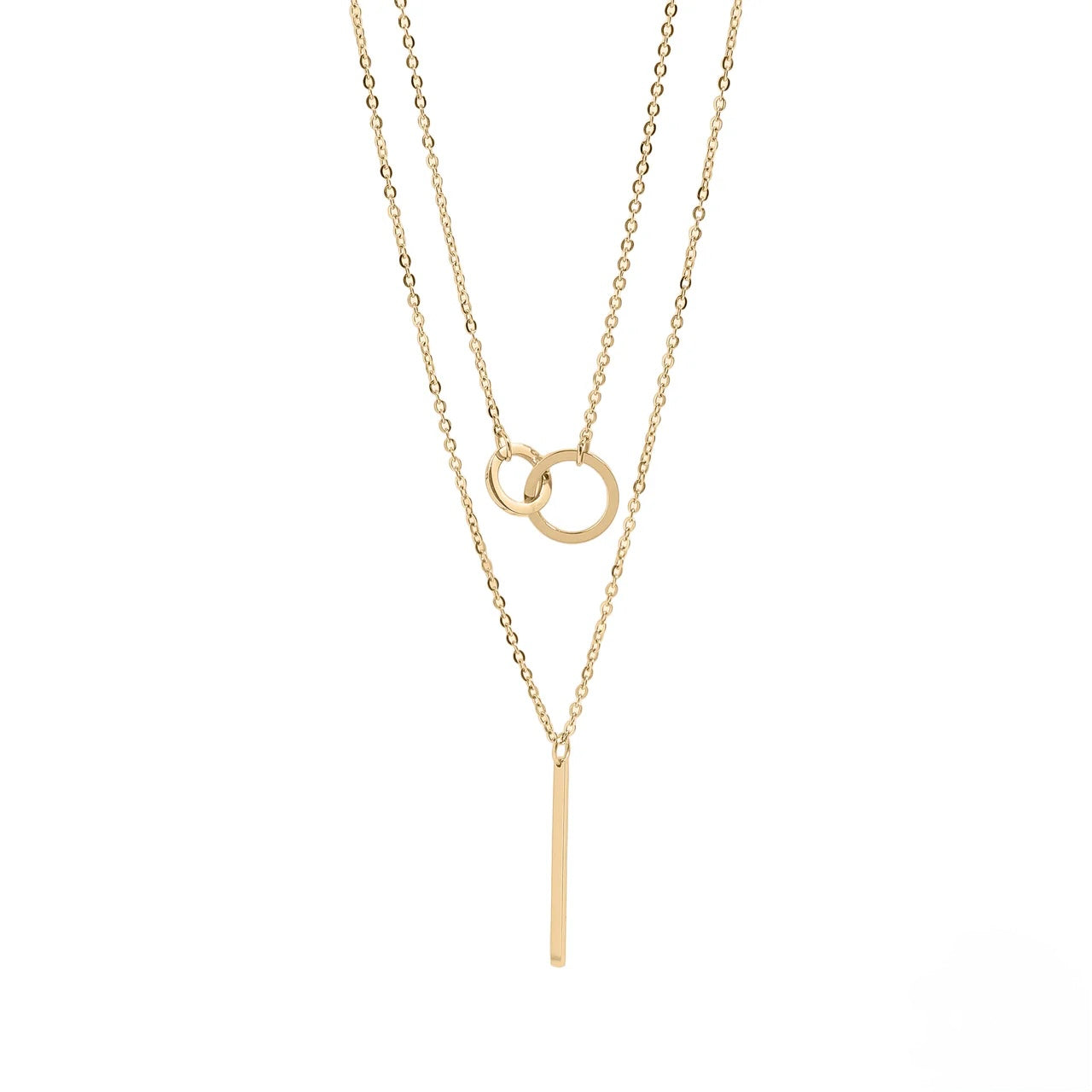 18K Gold PVD Stainless Steel 3 Row Layered Chain Necklace