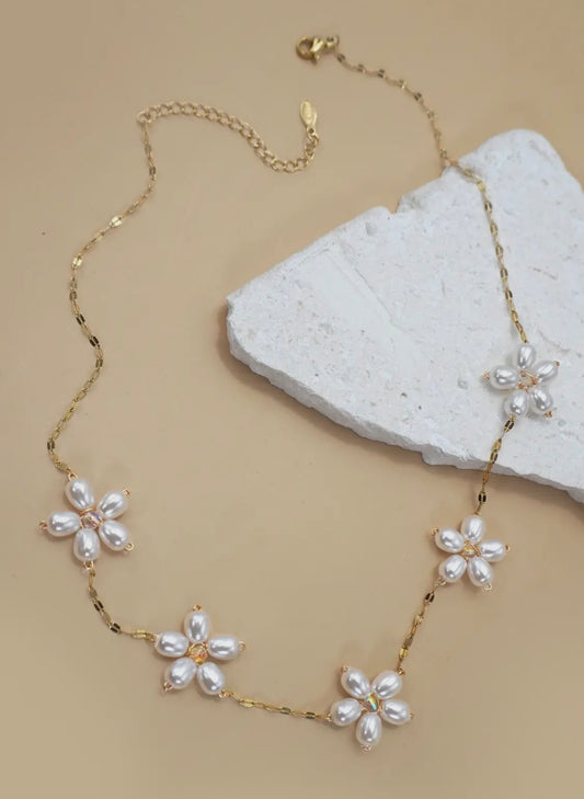 Gold Pearl Flower Necklace