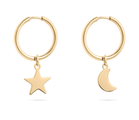 18K Gold PVD Stainless Steel Star & Moon Earrings - In Gold