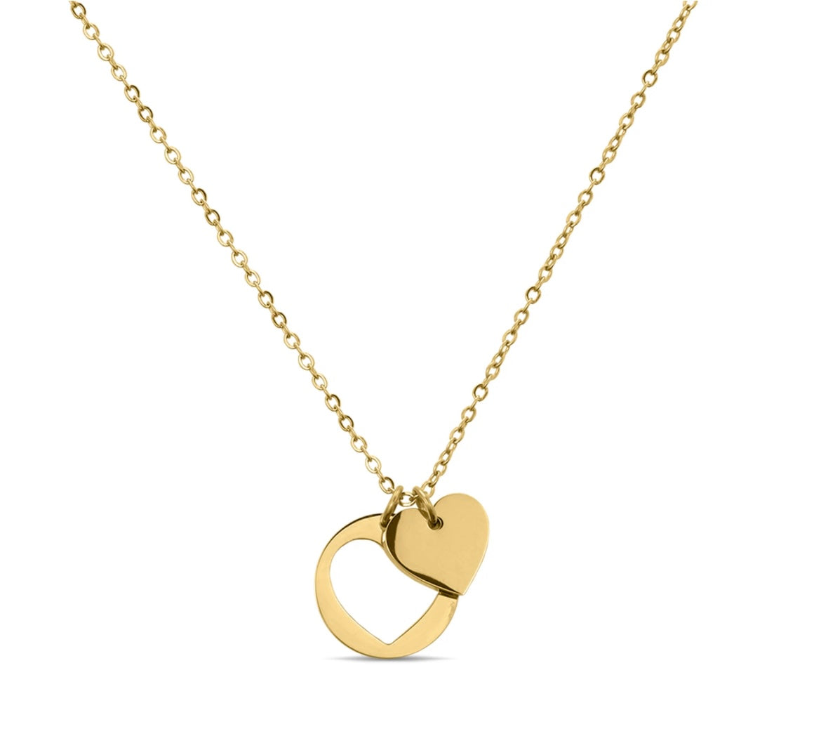 Stainless Steel Heart Cutout Necklace with 2" Extension - In Gold