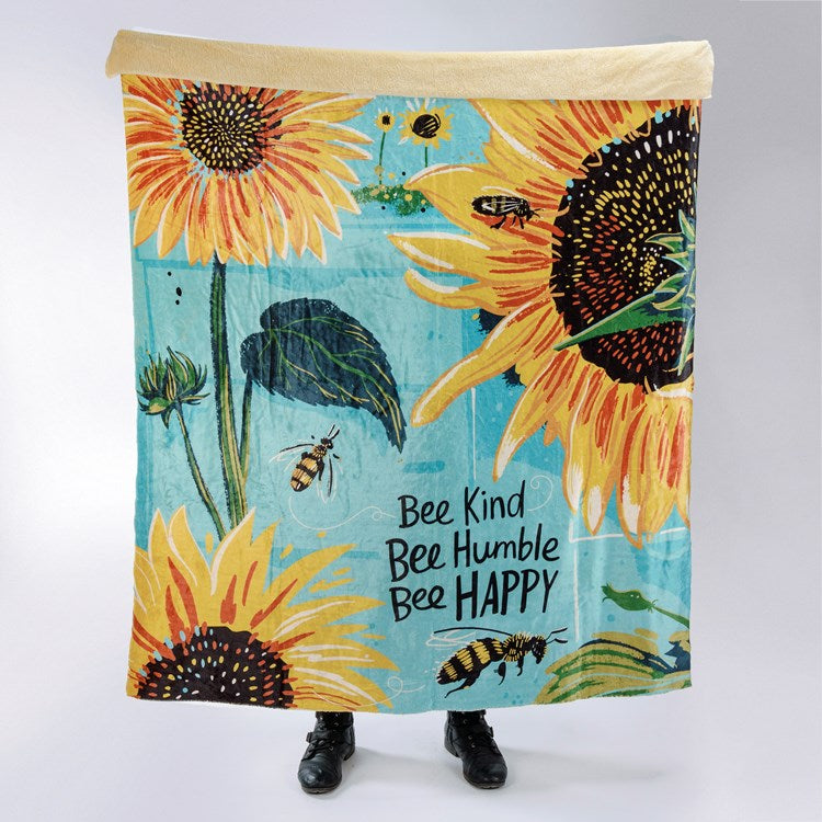 Bee Kind Be Humble Bee Happy Throw Blanket