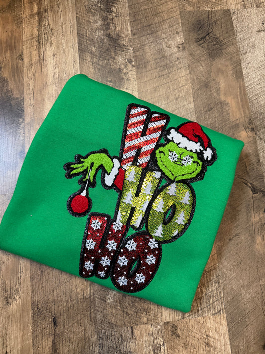 Ho Ho Ho Sequin Christmas Sweatshirt – Green Holiday Sparkle Pullover