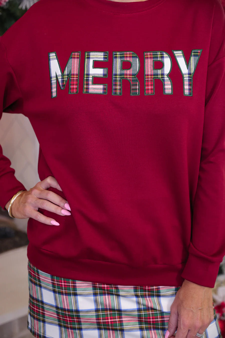 Merry Plaid Luxe Christmas Pullover