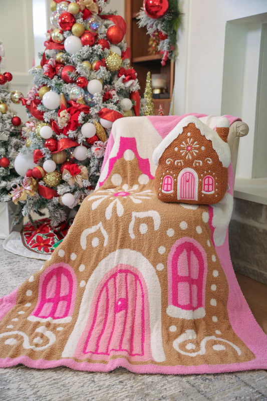 Pink Gingerbread House Cozy Throw