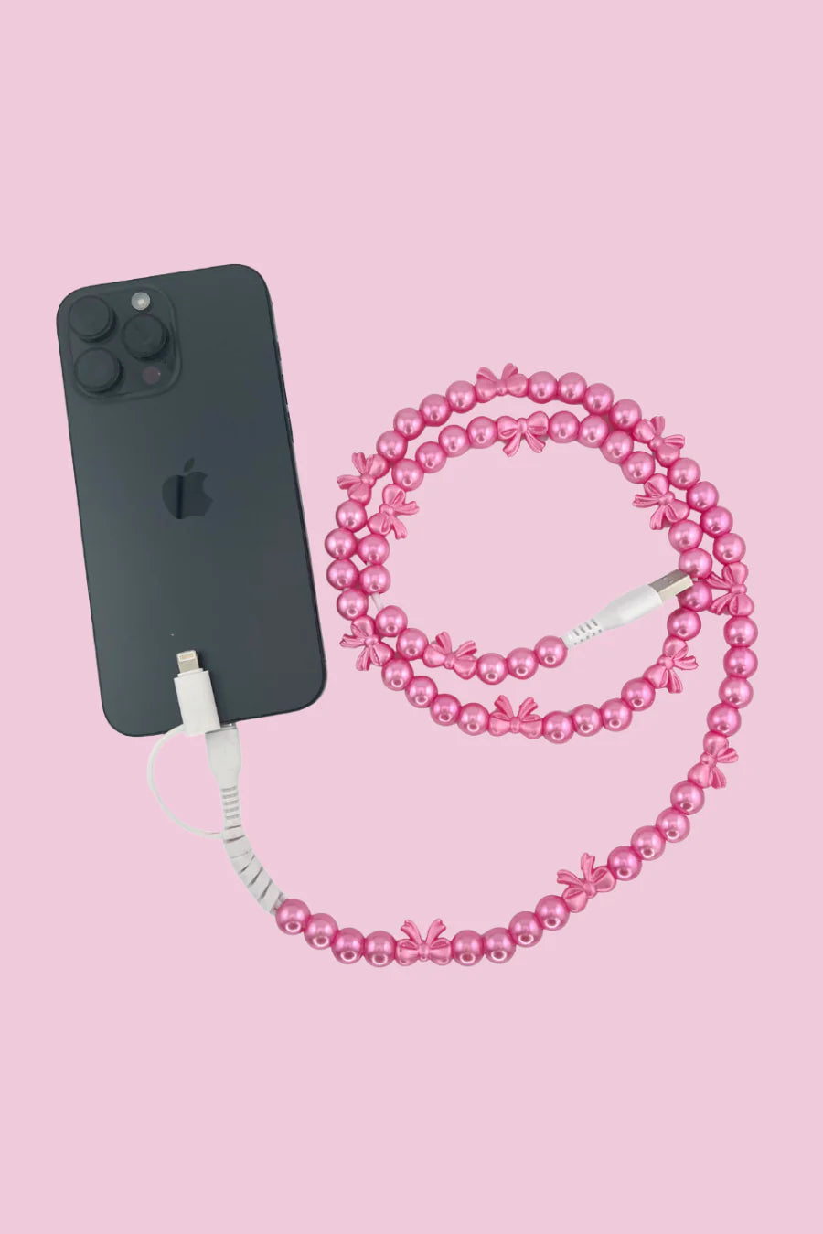 Pink Bow Beaded Phone Charger